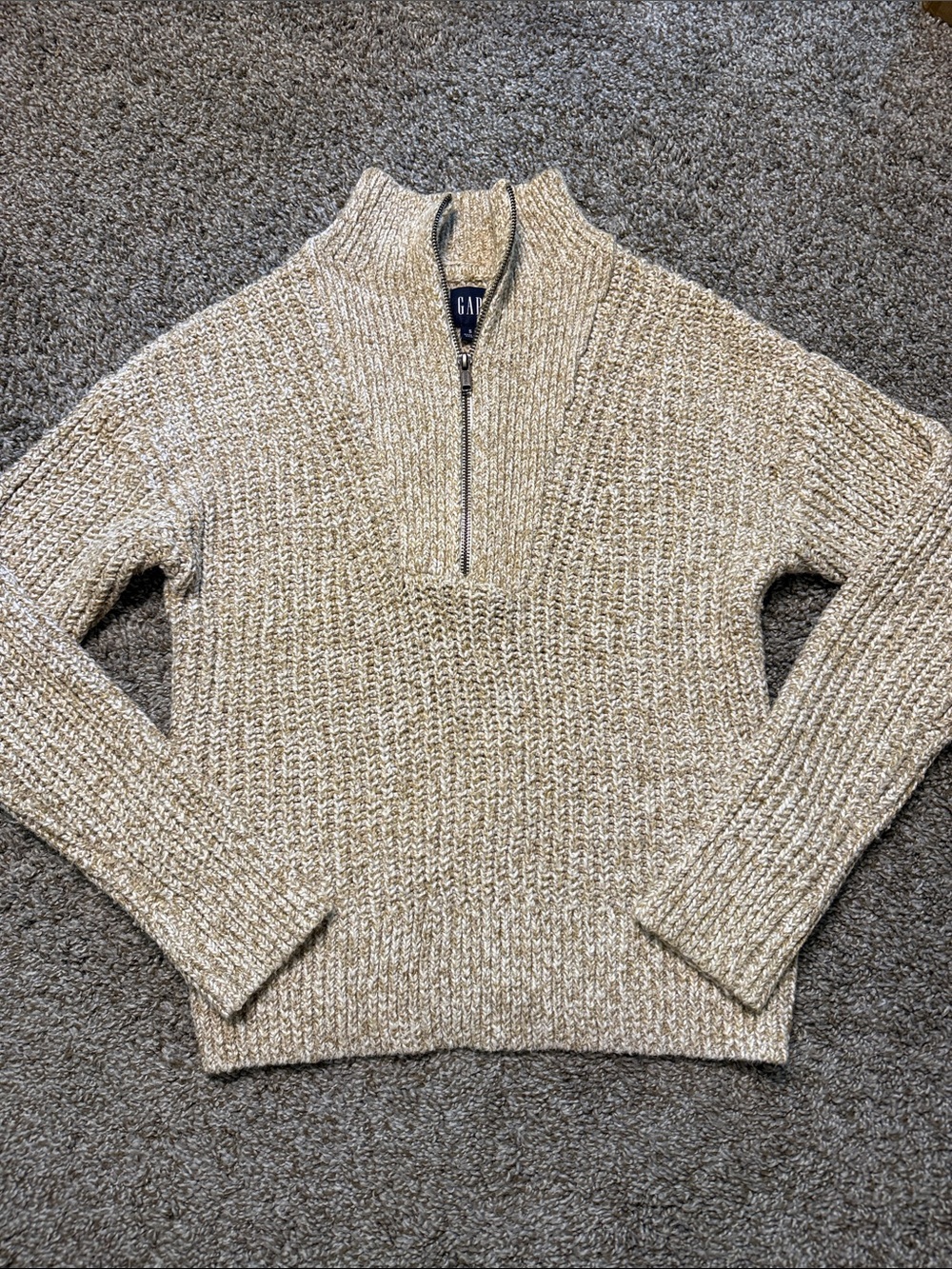 GAP Women's Beige Marled Half-Zip Sweater
